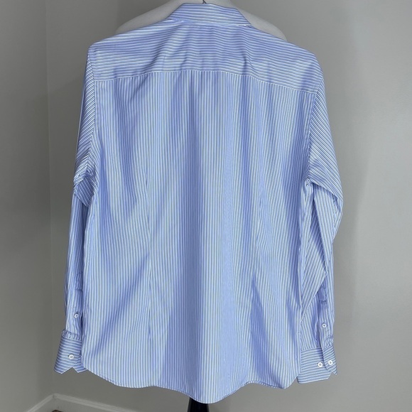 MASSIMO Dutti Men’s Italian Easy Iron Button Dress Shirt 44 17.5 Blue Stripe - Picture 3 of 7